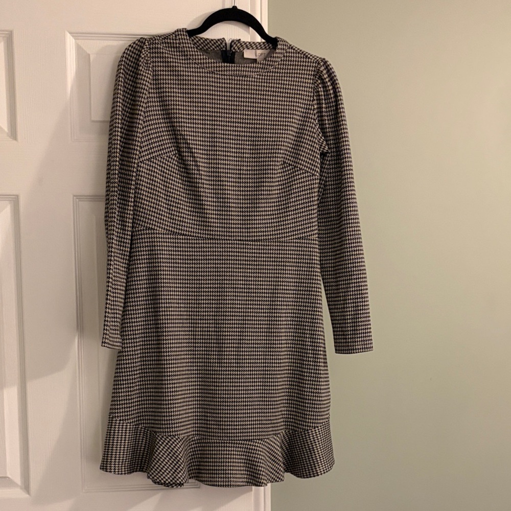 LOFT Black and Cream Houndstooth Dress